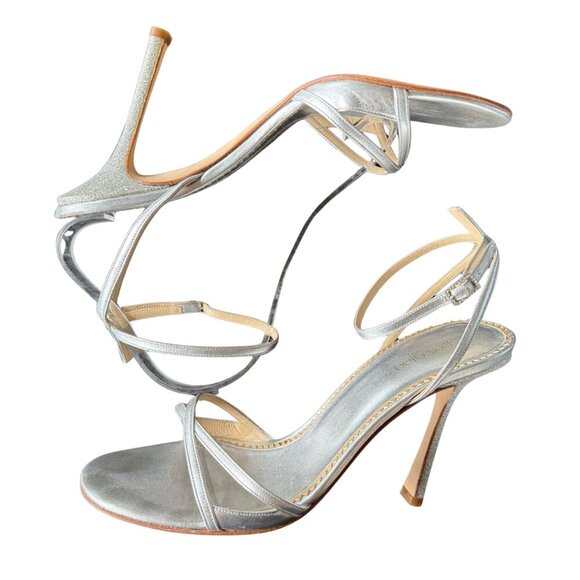 Jimmy Choo Cruise Collection Gloria Silver Ankle Strap Glitter Heels Eu Size 41 - Picture 4 of 13